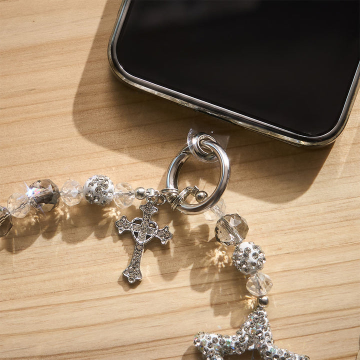 SolaceBeads Silver Clear Crystal Beaded Phone Charm: Blessed by the starlight grace of faith - image 2