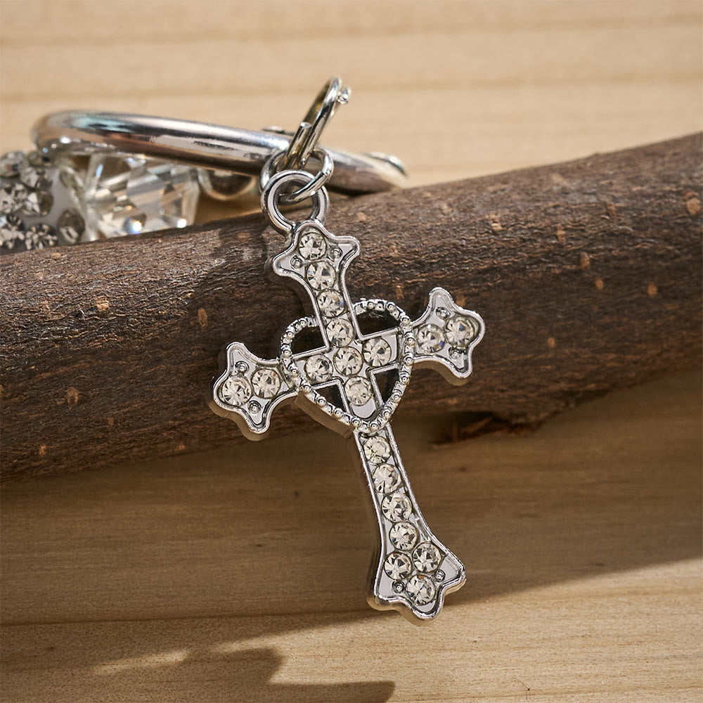 SolaceBeads Silver Clear Crystal Beaded Phone Charm: Blessed by the starlight grace of faith - image 3
