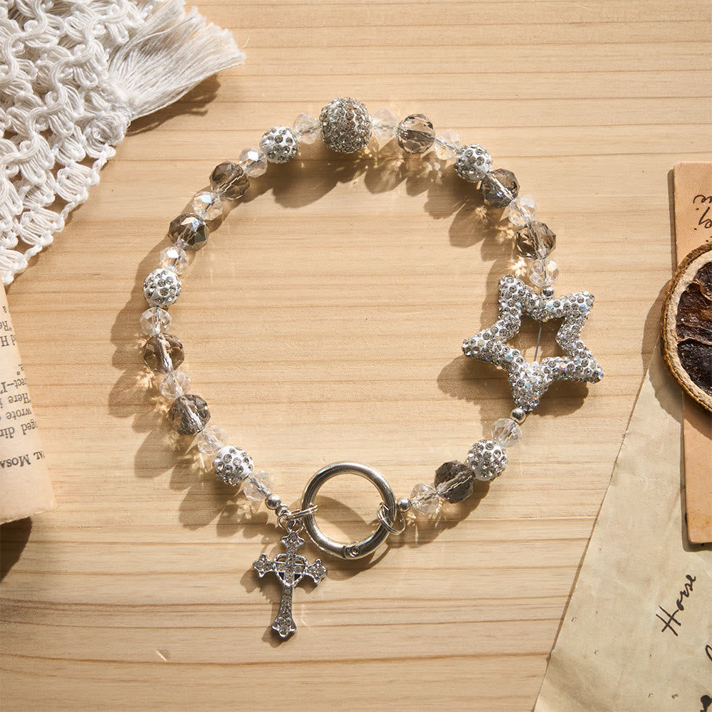 SolaceBeads Silver Clear Crystal Beaded Phone Charm: Blessed by the starlight grace of faith - image 6