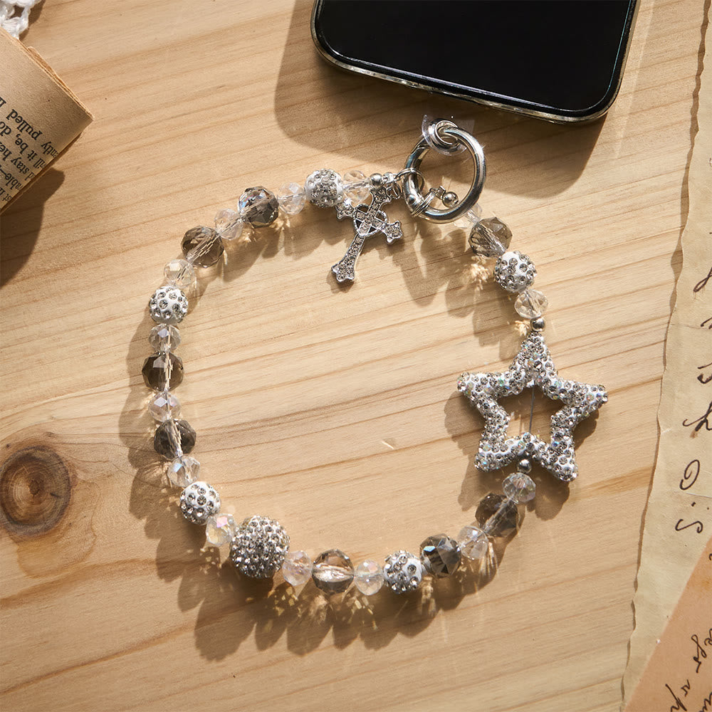SolaceBeads Silver Clear Crystal Beaded Phone Charm: Blessed by the starlight grace of faith - image 1