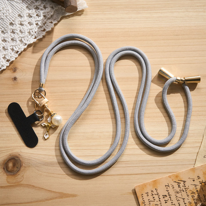 Solacebeads Adjustable Braided Crossbody Phone Charm &amp; Dainty Enamel Cross: Woven With Sacred Warmth - Grey - image 4