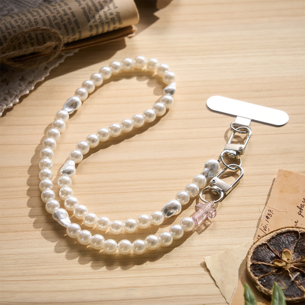 SolaceBeads Baroque Imitation Pearl Strand Clear Cross Phone Lanyard: Blessed With Gentle Purity - image 5