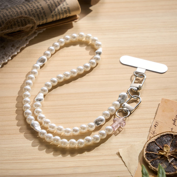 SolaceBeads Baroque Imitation Pearl Strand Clear Cross Phone Lanyard: Blessed With Gentle Purity - image 5