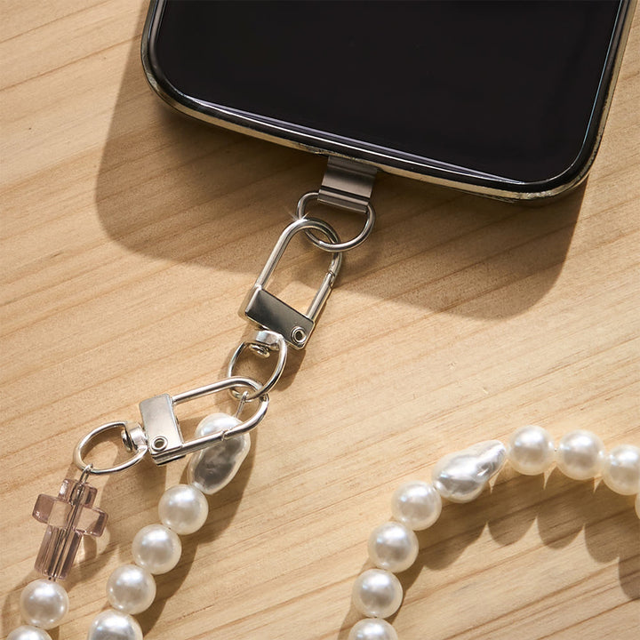 SolaceBeads Baroque Imitation Pearl Strand Clear Cross Phone Lanyard: Blessed With Gentle Purity - image 2