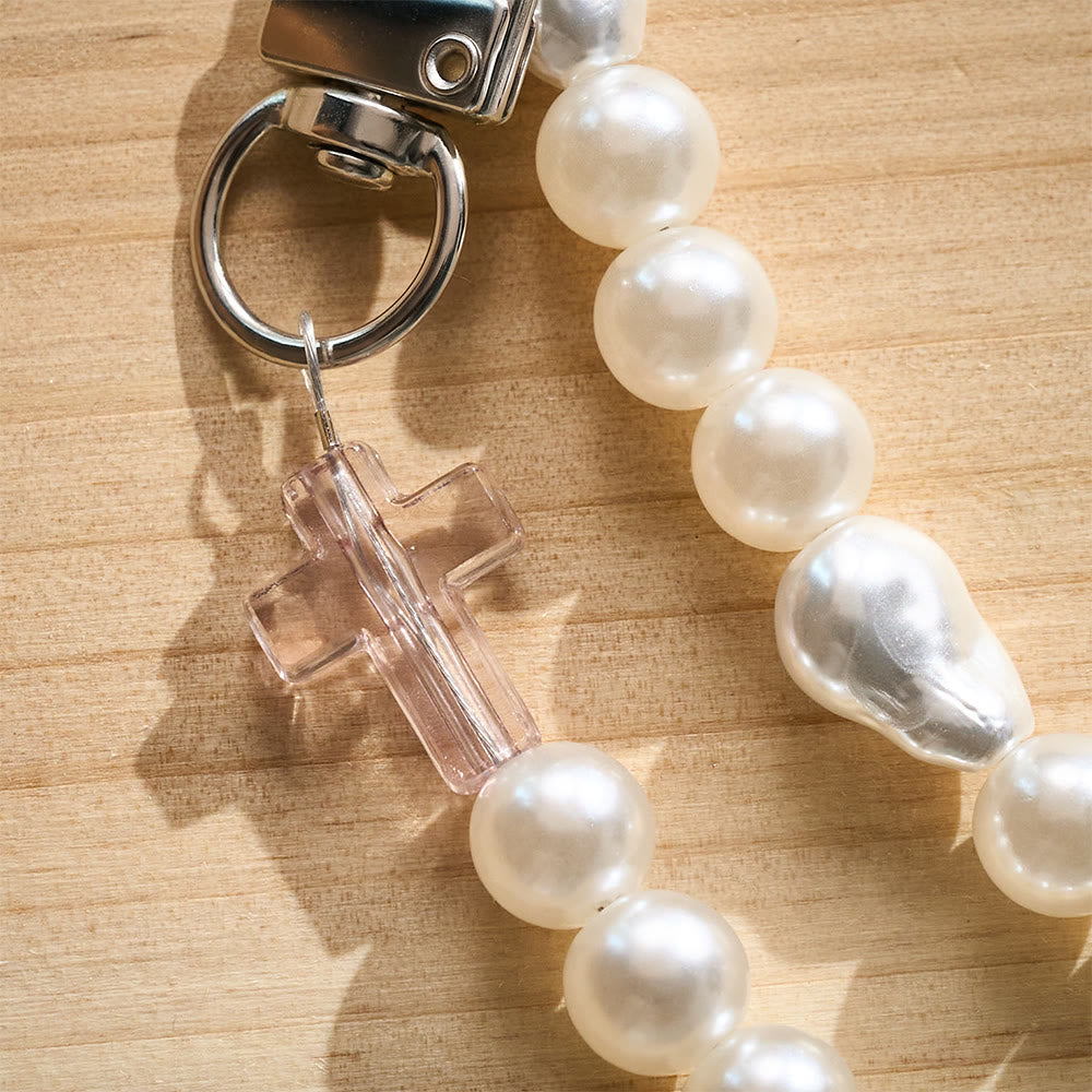 SolaceBeads Baroque Imitation Pearl Strand Clear Cross Phone Lanyard: Blessed With Gentle Purity - image 4