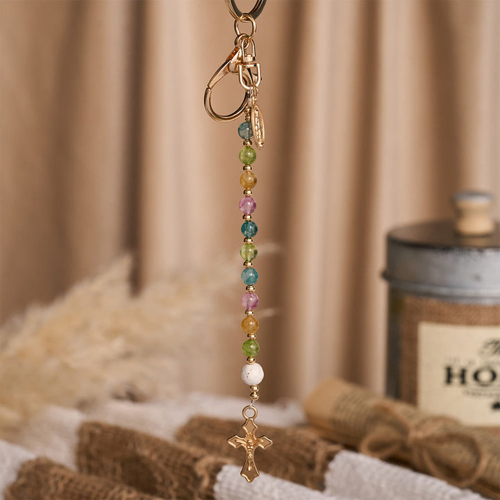 SolaceBeads Multicolor Stone KeyChain, Miraculous Medal &amp; Crucifix Charm: Abundant Divine Grace - image 6