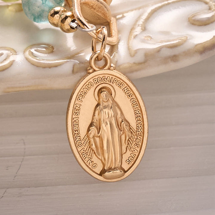SolaceBeads Multicolor Stone KeyChain, Miraculous Medal &amp; Crucifix Charm: Abundant Divine Grace - image 5