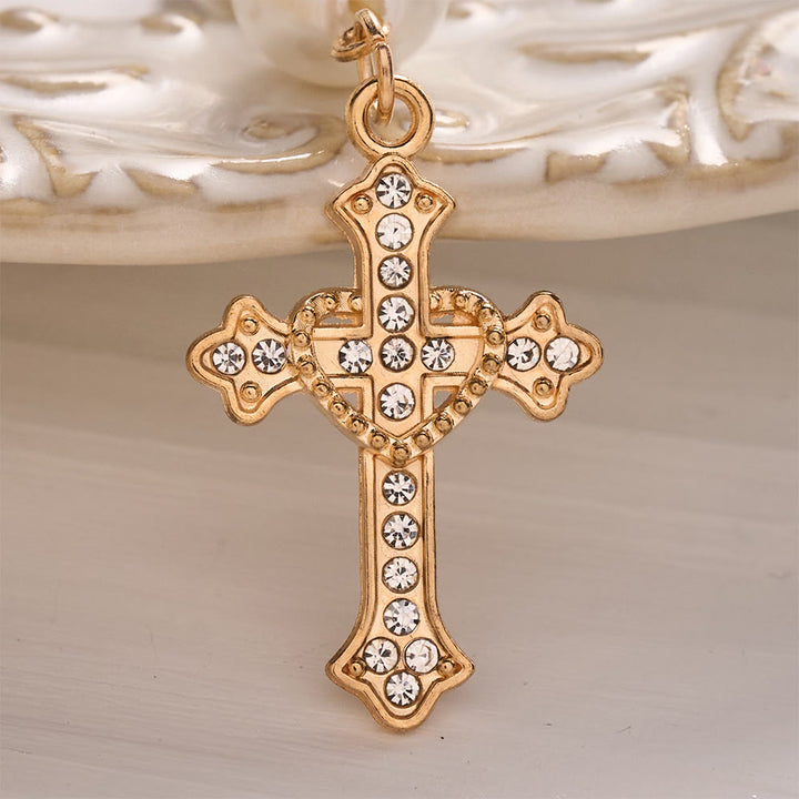 SolaceBeads Pearl Keychain, Gold Rhinestone Cross: Carry Gentle Divine Grace - image 8
