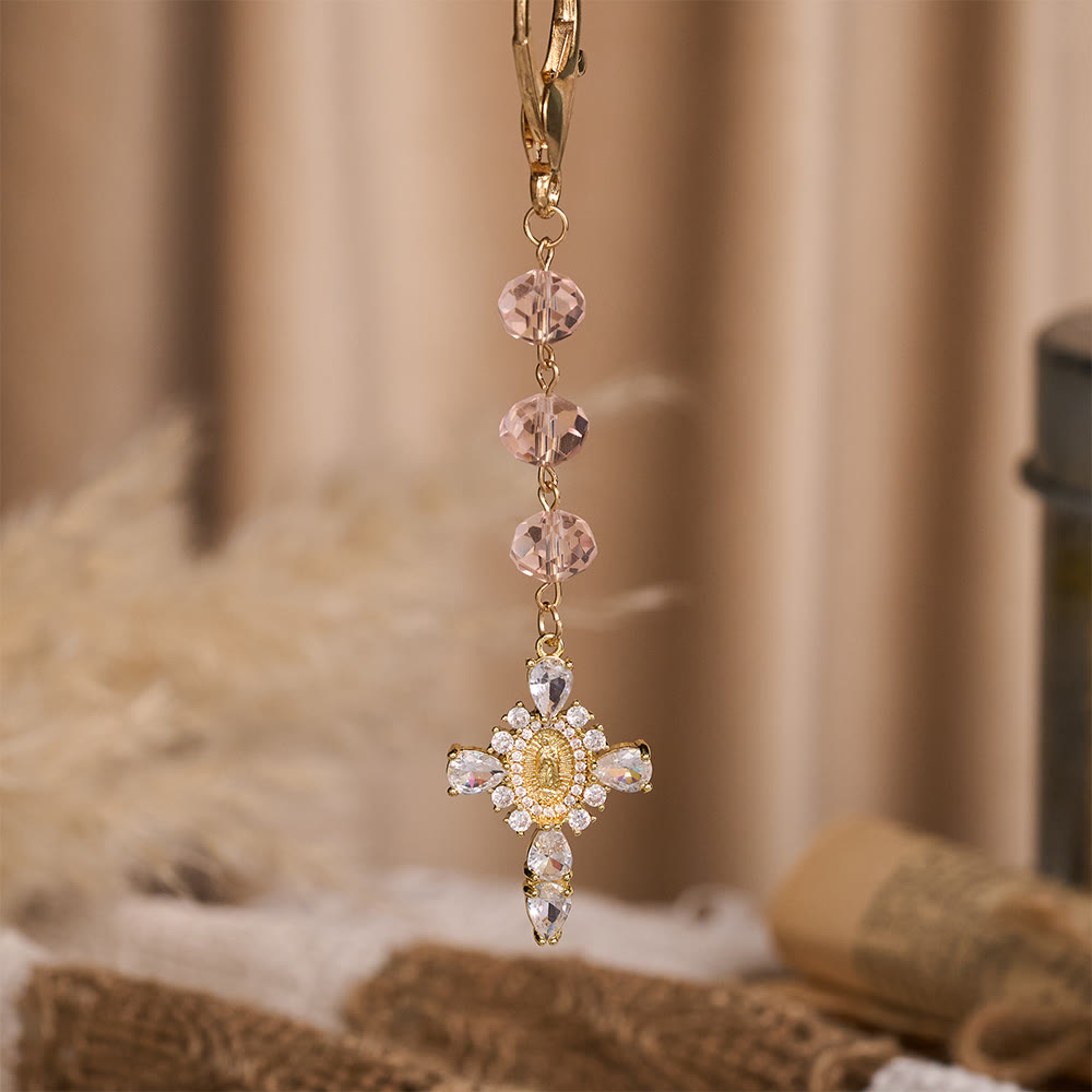 SolaceBeads Pink Crystal Keychain, Guadalupe Cross: Gentle Light of Faith - image 5