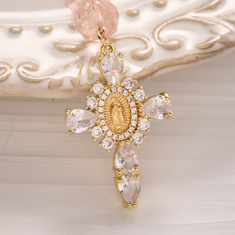 SolaceBeads Pink Crystal Keychain, Guadalupe Cross: Gentle Light of Faith - image 3
