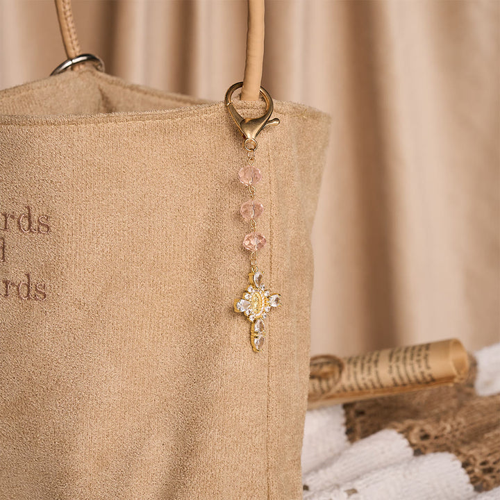 SolaceBeads Pink Crystal Keychain, Guadalupe Cross: Gentle Light of Faith - image 4