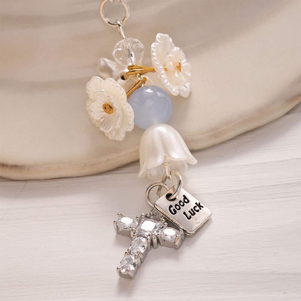 SolaceBeads Butterfly Floral Bag &amp; Phone Charm, Crystal Cross: Hopeful Blessed Light - image 3