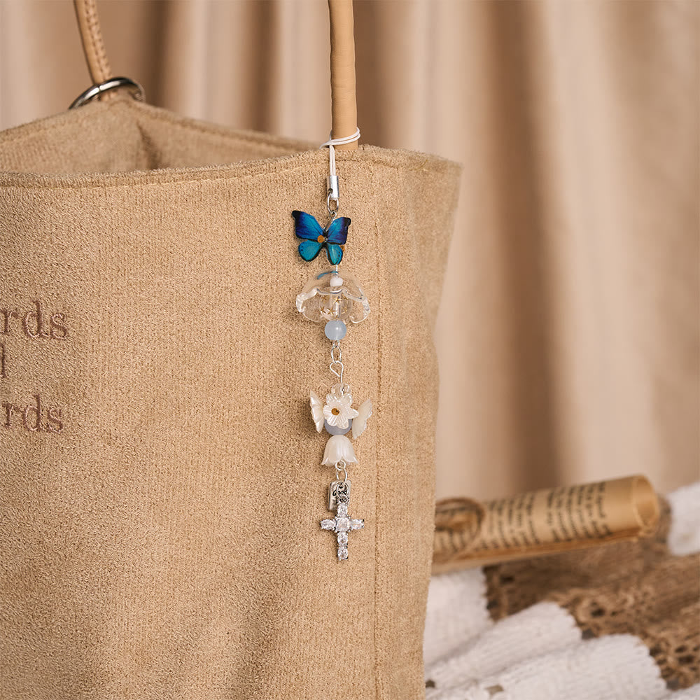 SolaceBeads Butterfly Floral Bag &amp; Phone Charm, Crystal Cross: Hopeful Blessed Light - image 4