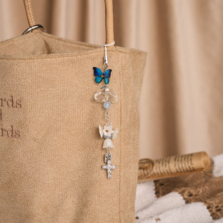 SolaceBeads Butterfly Floral Bag &amp; Phone Charm, Crystal Cross: Hopeful Blessed Light - image 4