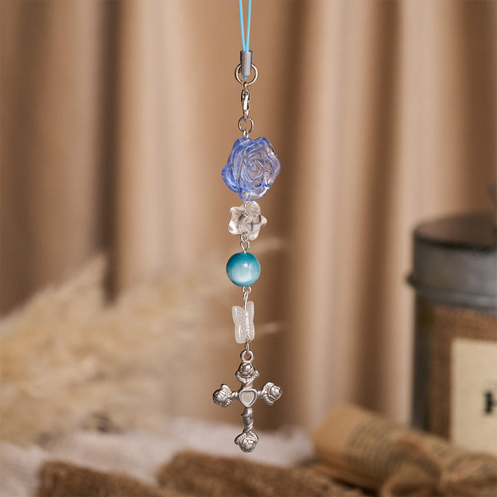 SolaceBeads Blue Rose Phone Charm, Butterfly &amp; Rose Cross: Divine Grace Blessing - image 6