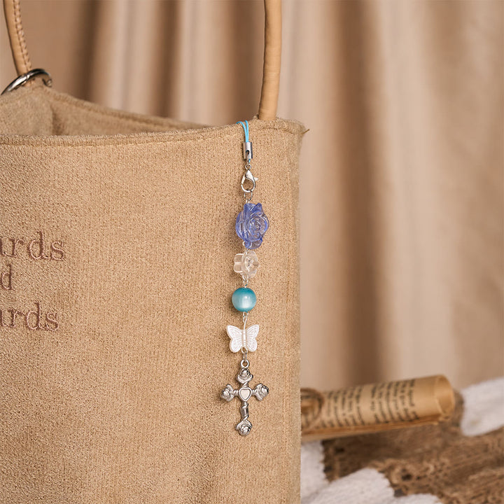 SolaceBeads Blue Rose Phone Charm, Butterfly &amp; Rose Cross: Divine Grace Blessing - image 5
