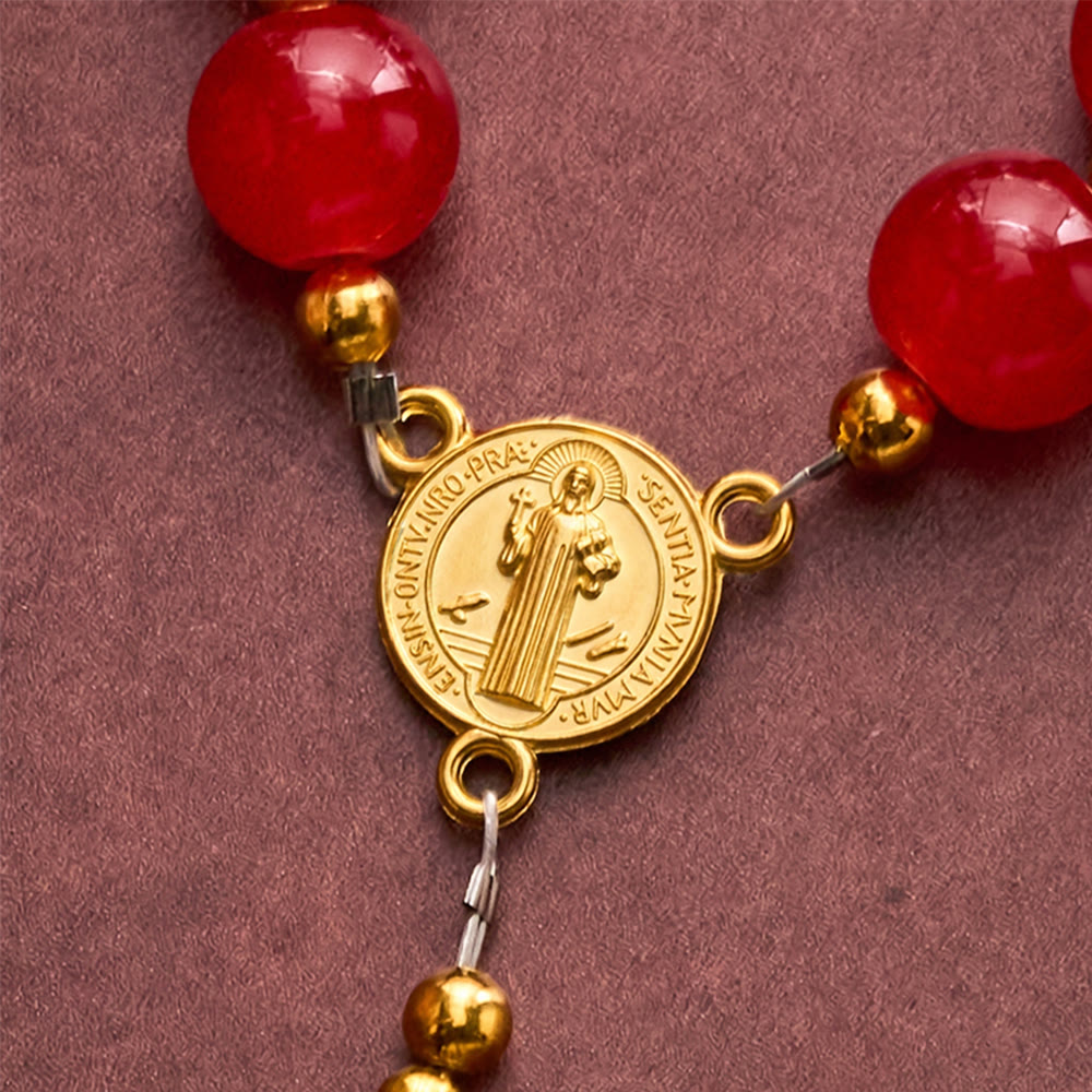 SolaceBeads Red Glass Pocket Rosary, Sacred Heart &amp; Crucifix: Divine Devotion - image 3