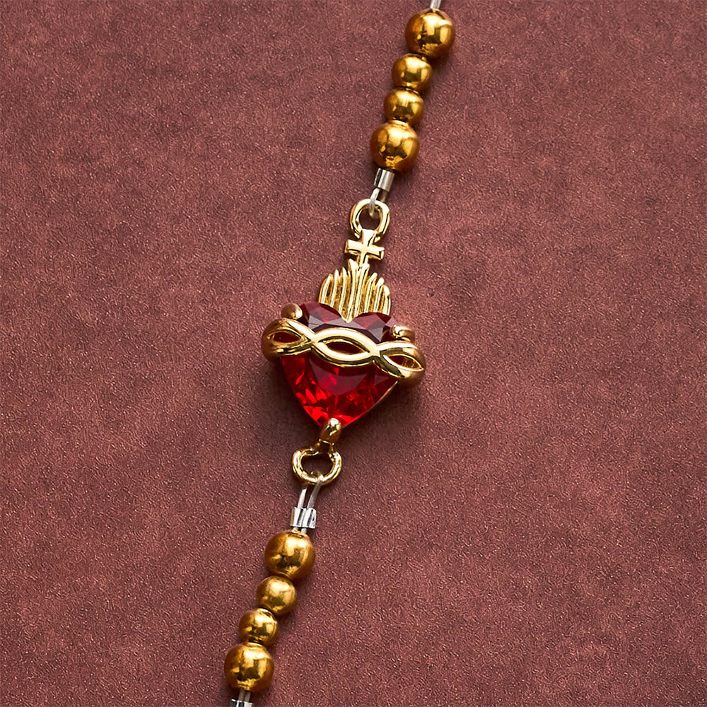 SolaceBeads Red Glass Pocket Rosary, Sacred Heart &amp; Crucifix: Divine Devotion - image 4