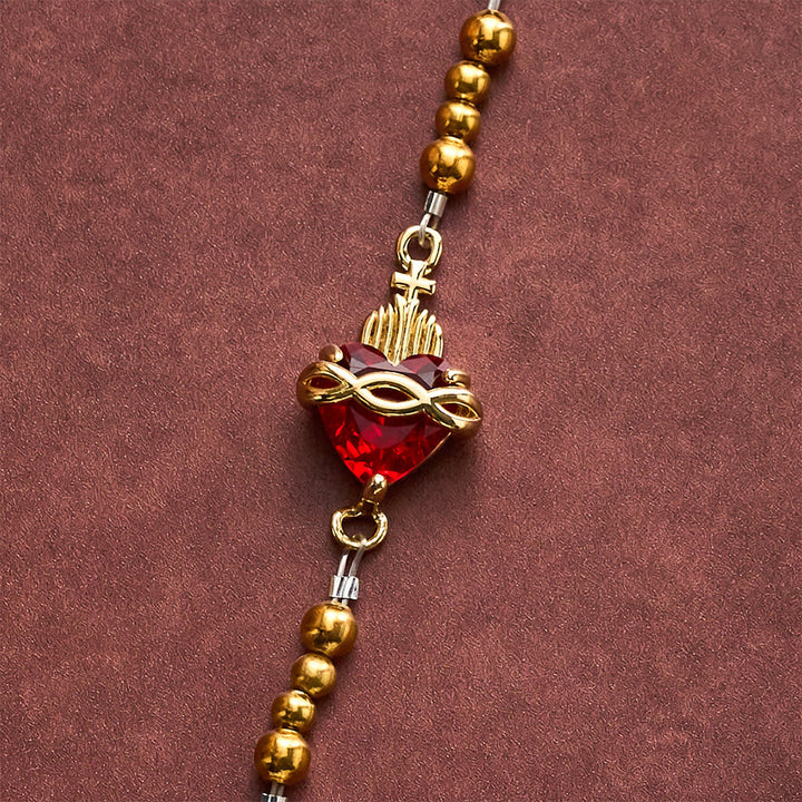 SolaceBeads Red Glass Pocket Rosary, Sacred Heart &amp; Crucifix: Divine Devotion - image 4