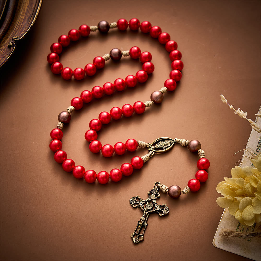 SolaceBeads Red Bead Artistic Rosary, Miraculous Medal & Crucifix: Divine Prayer - Red - image 0