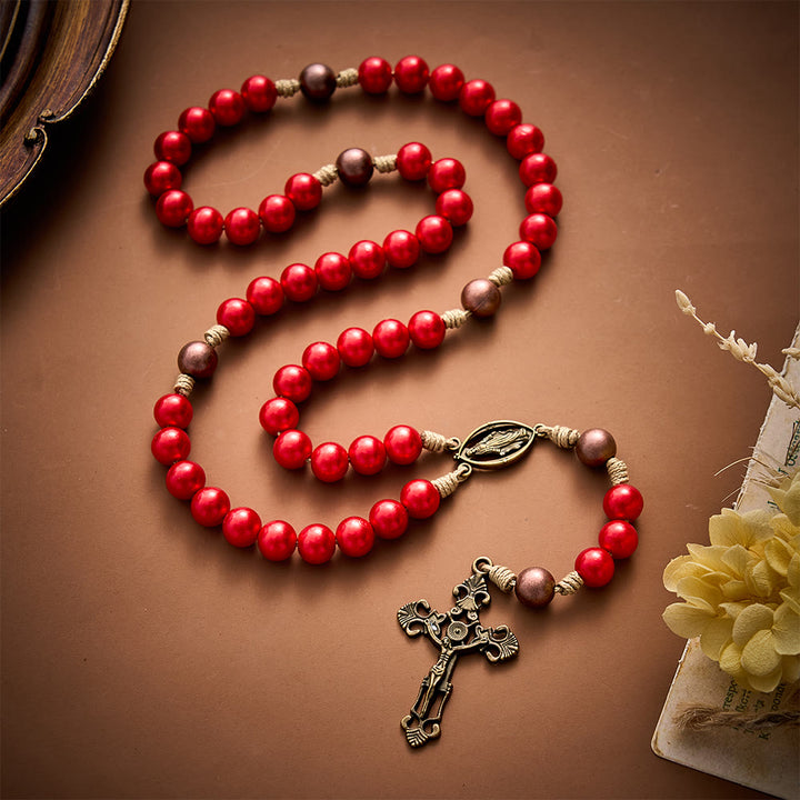 SolaceBeads Red Bead Artistic Rosary, Miraculous Medal &amp; Crucifix: Divine Prayer - Red - image 0