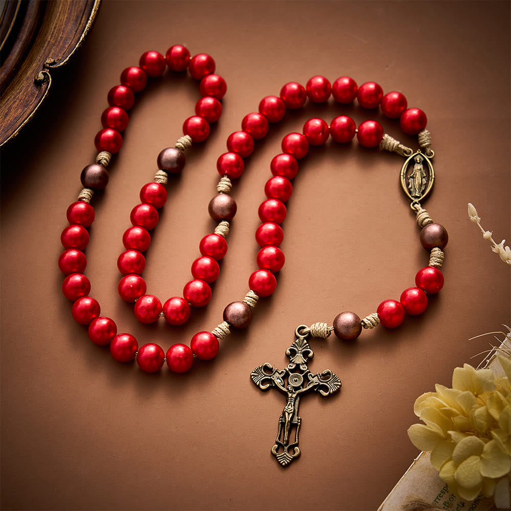 SolaceBeads Red Bead Artistic Rosary, Miraculous Medal &amp; Crucifix: Divine Prayer - image 5