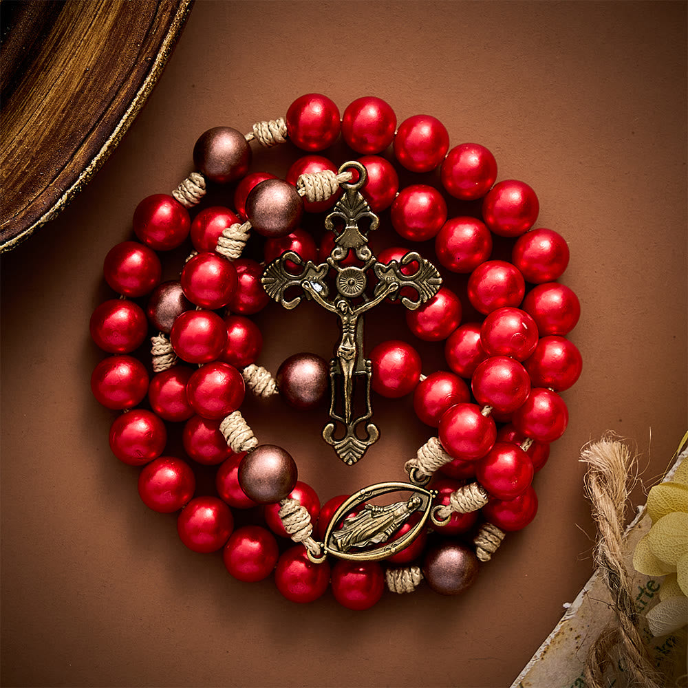 SolaceBeads Red Bead Artistic Rosary, Miraculous Medal &amp; Crucifix: Divine Prayer - image 9