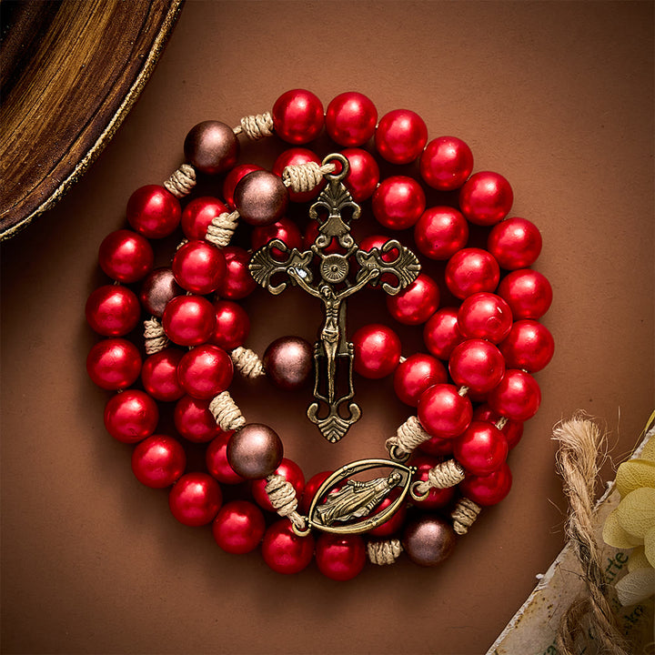 SolaceBeads Red Bead Artistic Rosary, Miraculous Medal &amp; Crucifix: Divine Prayer - image 9