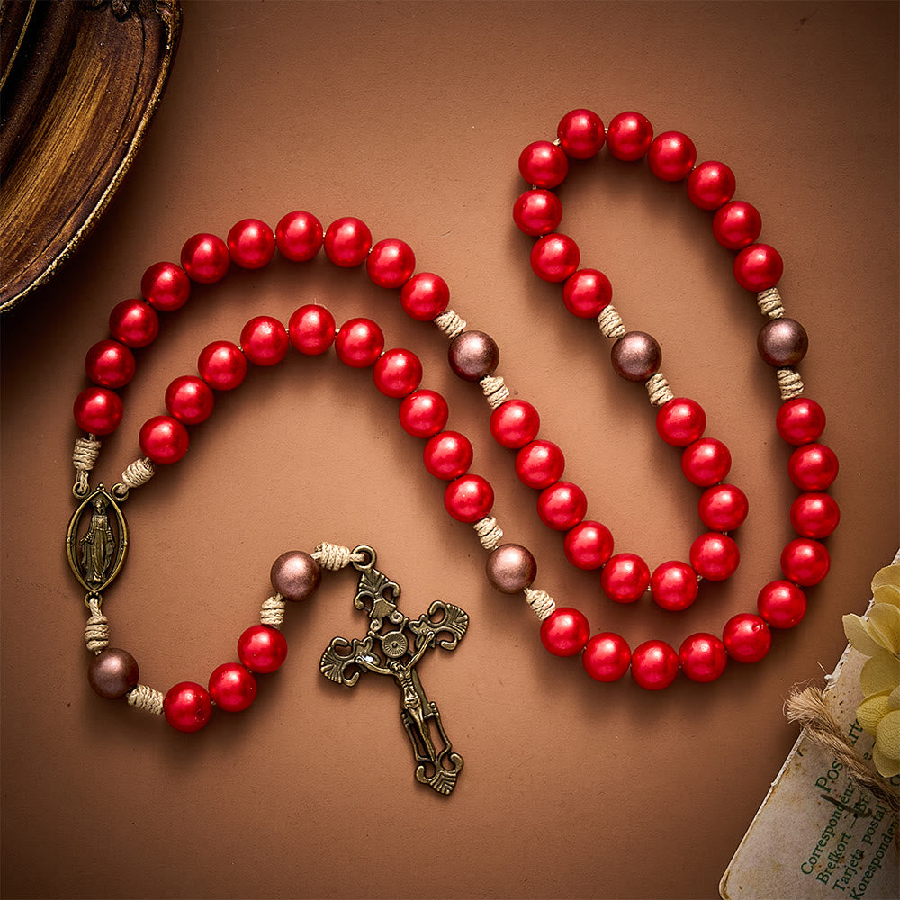 SolaceBeads Red Bead Artistic Rosary, Miraculous Medal &amp; Crucifix: Divine Prayer - image 4