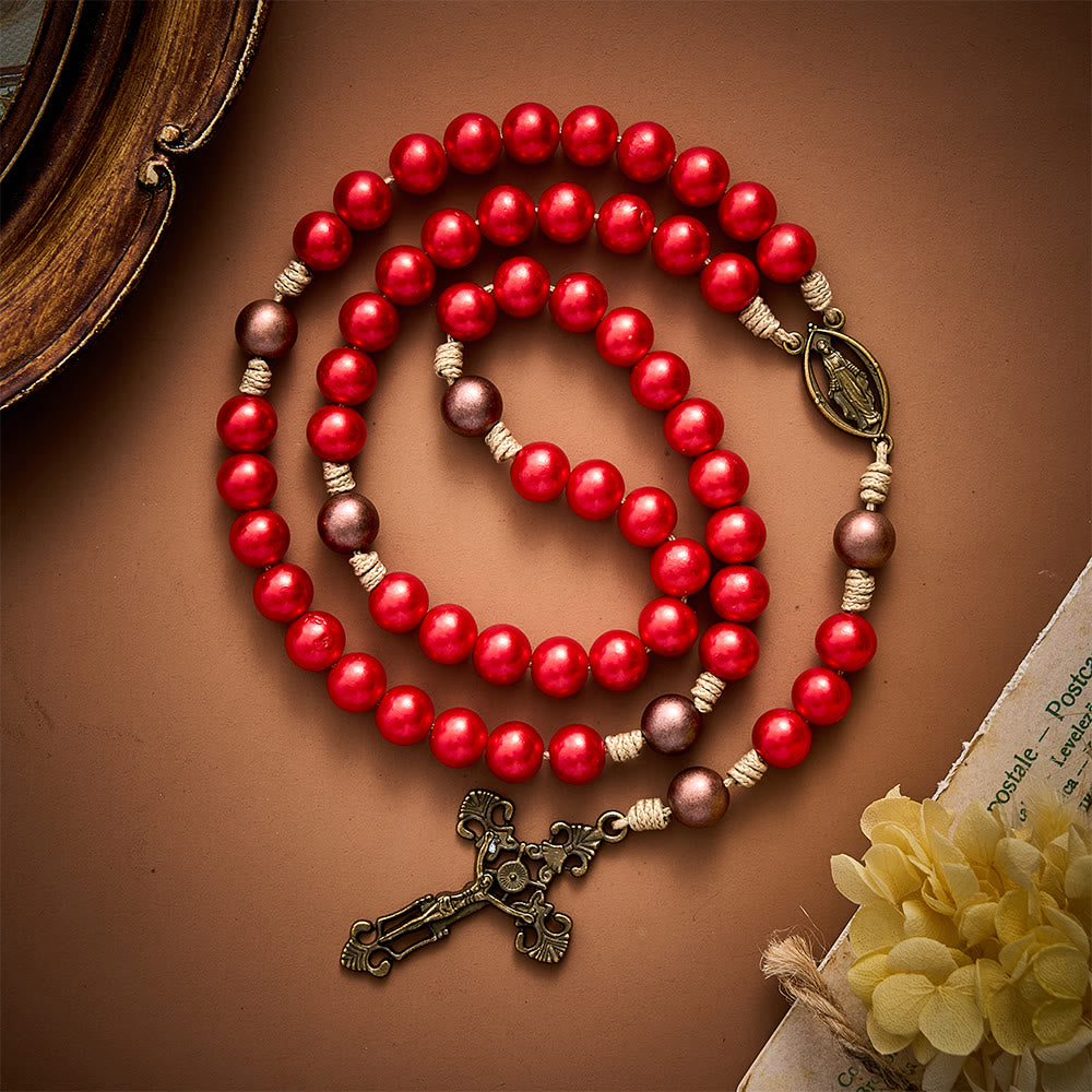 SolaceBeads Red Bead Artistic Rosary, Miraculous Medal &amp; Crucifix: Divine Prayer - image 2