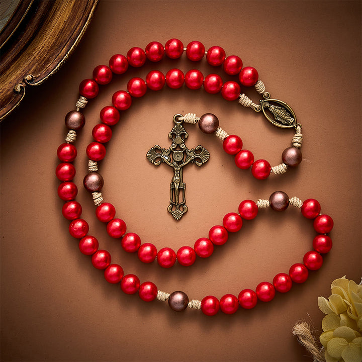 SolaceBeads Red Bead Artistic Rosary, Miraculous Medal &amp; Crucifix: Divine Prayer - image 3
