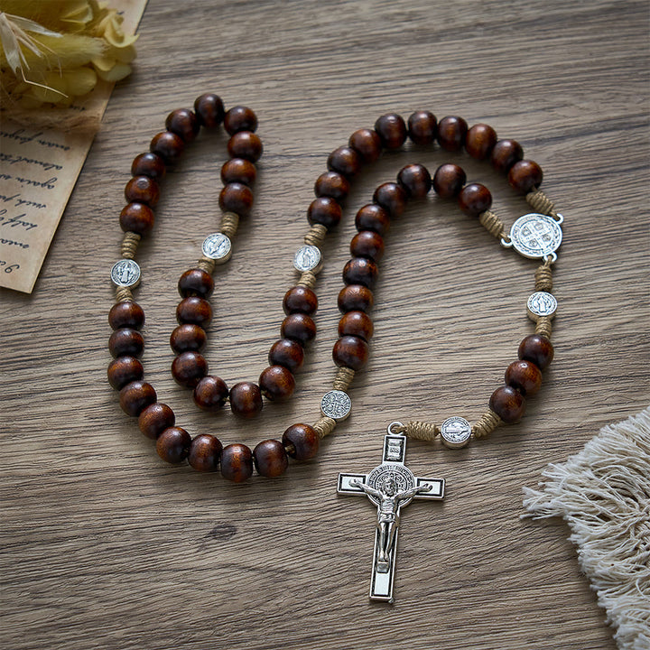 SolaceBeads Pine Wood Rosary With Benedict Medal Centerpiece &amp; Crucifix: Woven With Ancient Devotion - image 8