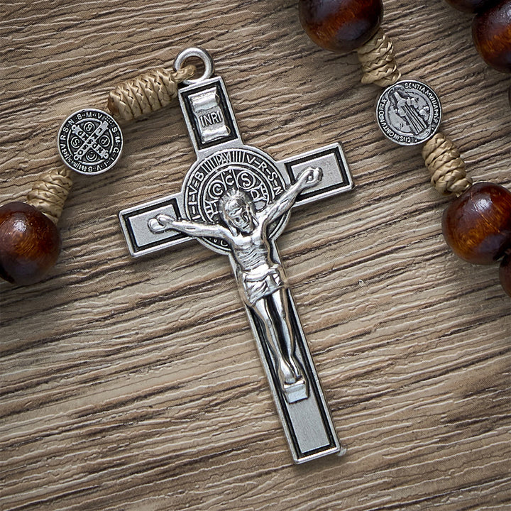 SolaceBeads Pine Wood Rosary With Benedict Medal Centerpiece &amp; Crucifix: Woven With Ancient Devotion - image 4