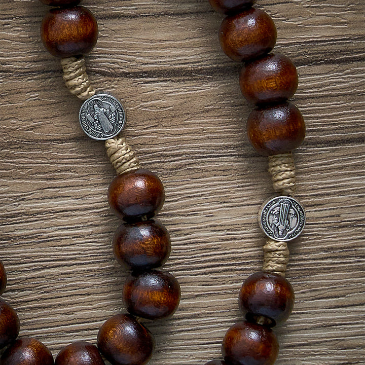 SolaceBeads Pine Wood Rosary With Benedict Medal Centerpiece &amp; Crucifix: Woven With Ancient Devotion - image 2