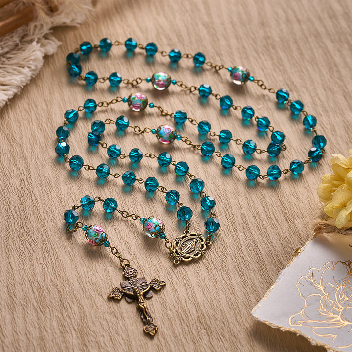 Solacebeads Peacock Blue Crystal Rosary With Miraculous Medal &amp; Crucifix: The Oceanic Grace - image 8