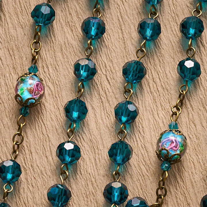 Solacebeads Peacock Blue Crystal Rosary With Miraculous Medal &amp; Crucifix: The Oceanic Grace - image 2