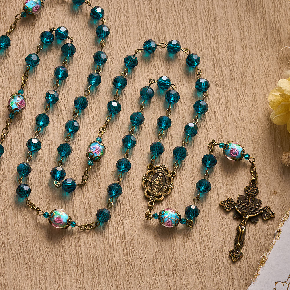 Solacebeads Peacock Blue Crystal Rosary With Miraculous Medal &amp; Crucifix: The Oceanic Grace - image 4
