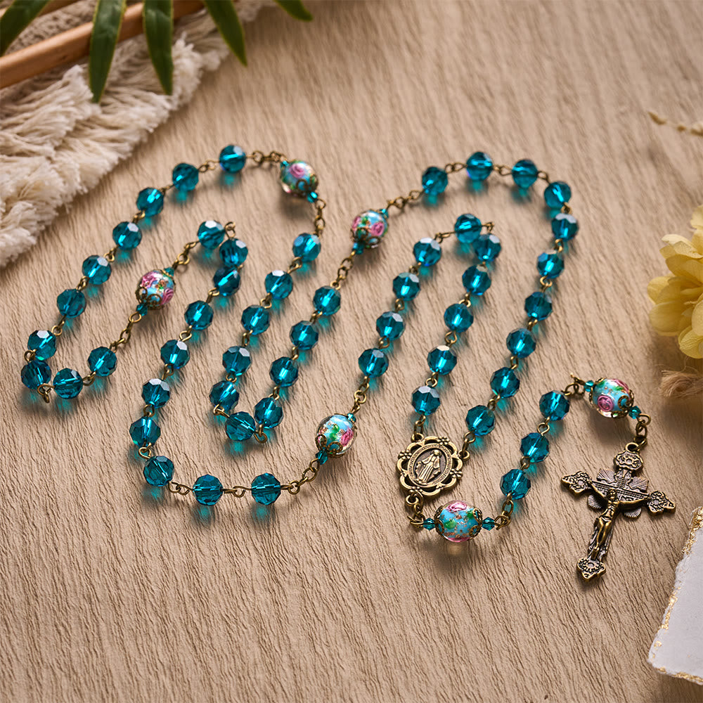 Solacebeads Peacock Blue Crystal Rosary With Miraculous Medal &amp; Crucifix: The Oceanic Grace - image 7