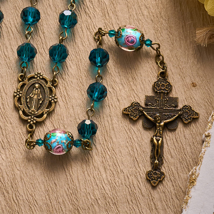 Solacebeads Peacock Blue Crystal Rosary With Miraculous Medal &amp; Crucifix: The Oceanic Grace - image 3