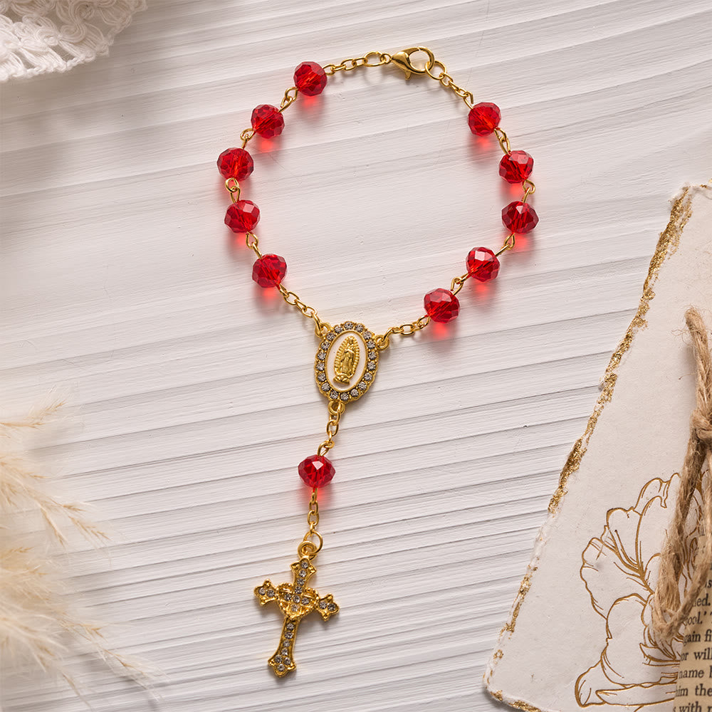SolaceBeads Crystal Car Rosary, Assorted Colors, Guadalupe Medal: Faith Protection - Red - image 5