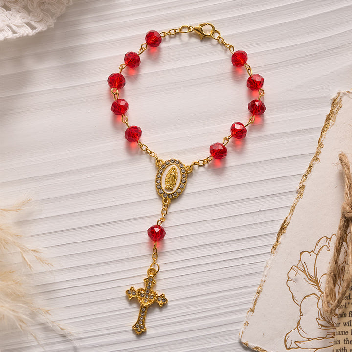 SolaceBeads Crystal Car Rosary, Assorted Colors, Guadalupe Medal: Faith Protection - Red - image 5