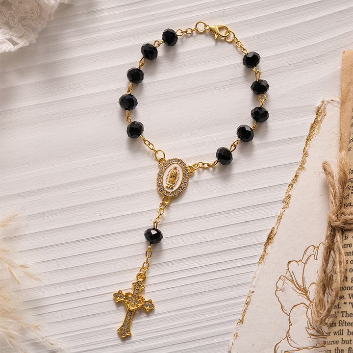 SolaceBeads Crystal Car Rosary, Assorted Colors, Guadalupe Medal: Faith Protection - Black - image 14