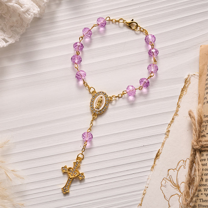 SolaceBeads Crystal Car Rosary, Assorted Colors, Guadalupe Medal: Faith Protection - Purple - image 11