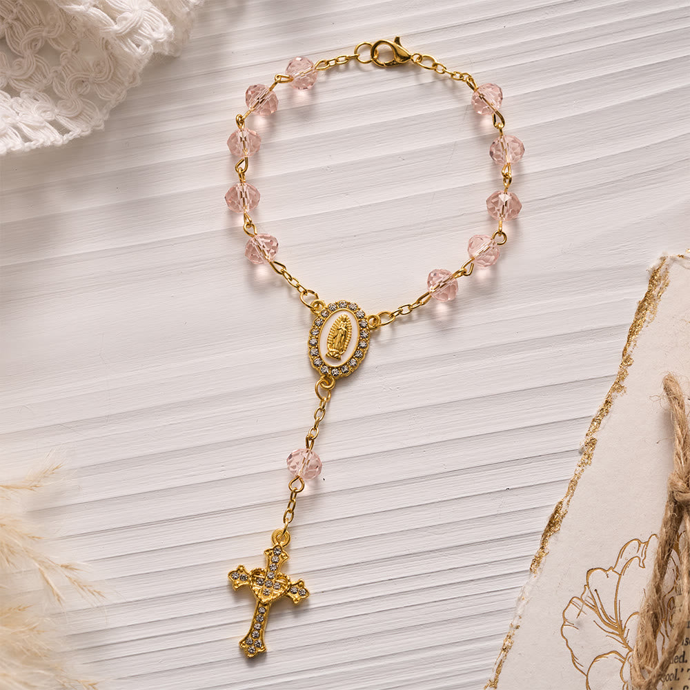 SolaceBeads Crystal Car Rosary, Assorted Colors, Guadalupe Medal: Faith Protection - Pink - image 19