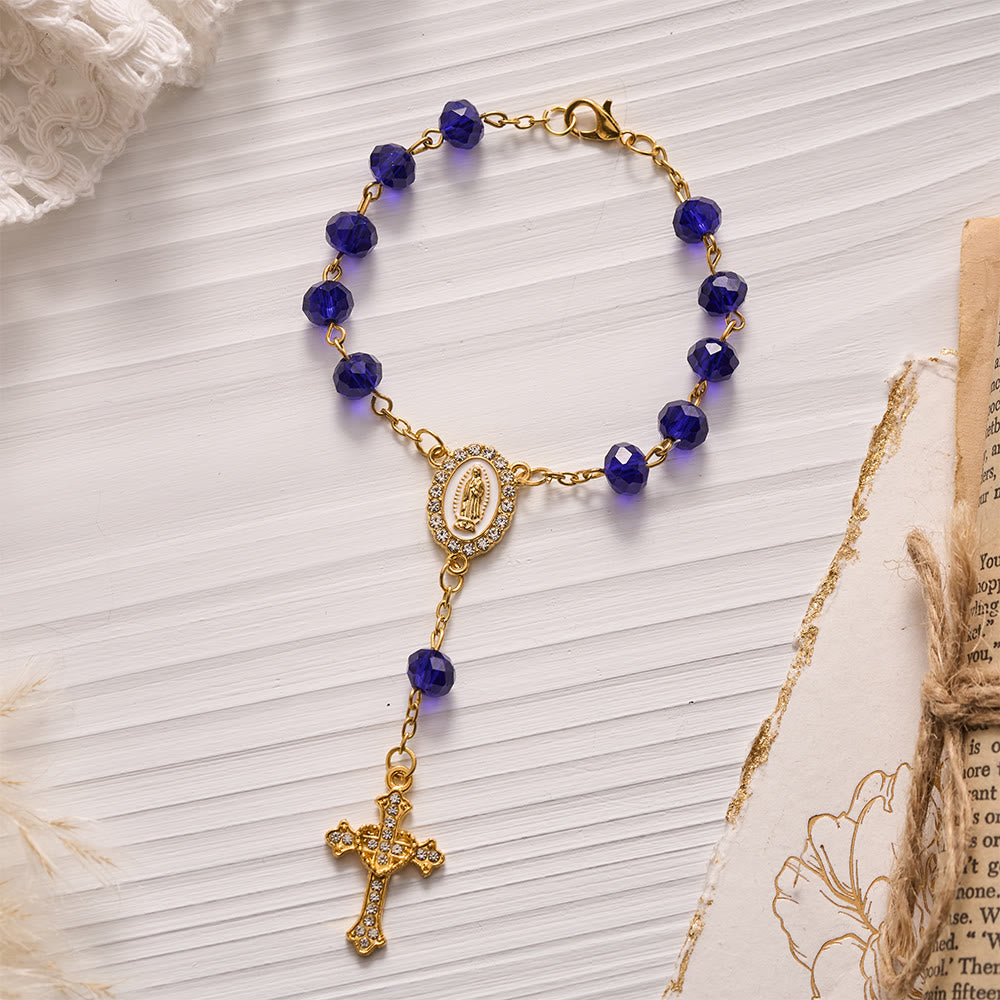 SolaceBeads Crystal Car Rosary, Assorted Colors, Guadalupe Medal: Faith Protection - Blue - image 8