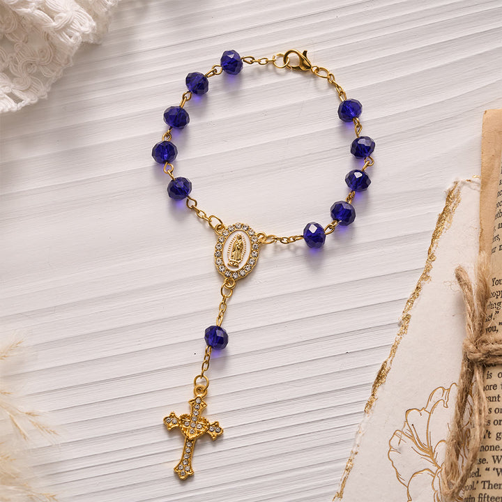 SolaceBeads Crystal Car Rosary, Assorted Colors, Guadalupe Medal: Faith Protection - Blue - image 8