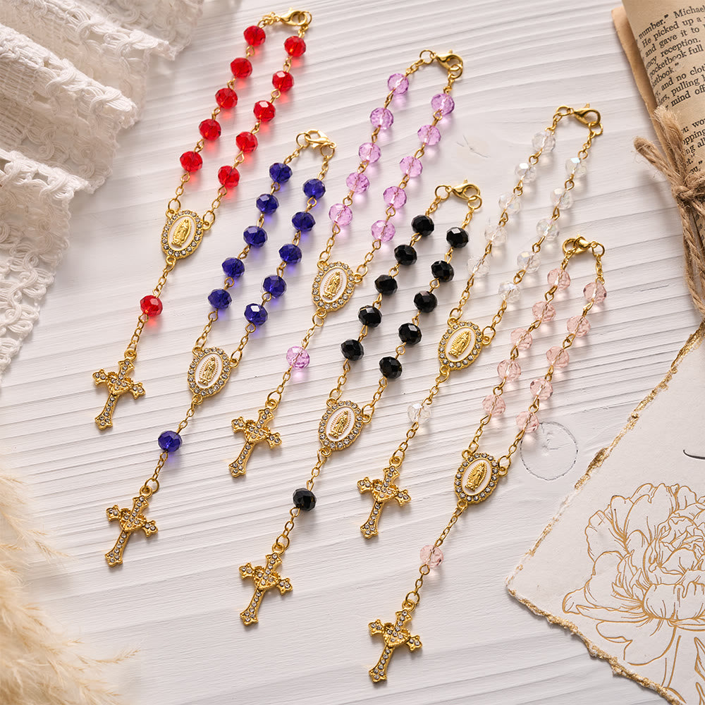 SolaceBeads Crystal Car Rosary, Assorted Colors, Guadalupe Medal: Faith Protection - image 0