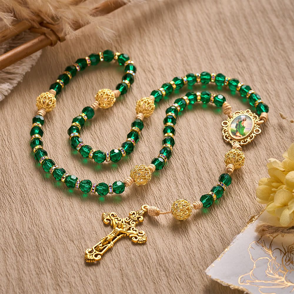 SolaceBeads Emerald Green Crystal Rosary with St. Jude Medal &amp; Crucifix: Blessed With Hopeful Grace - image 4
