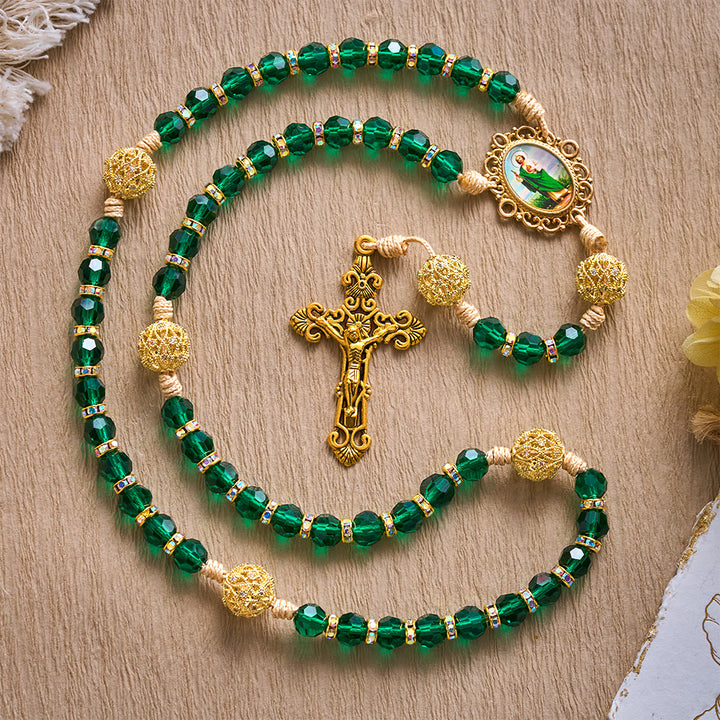 SolaceBeads Emerald Green Crystal Rosary with St. Jude Medal &amp; Crucifix: Blessed With Hopeful Grace - image 3