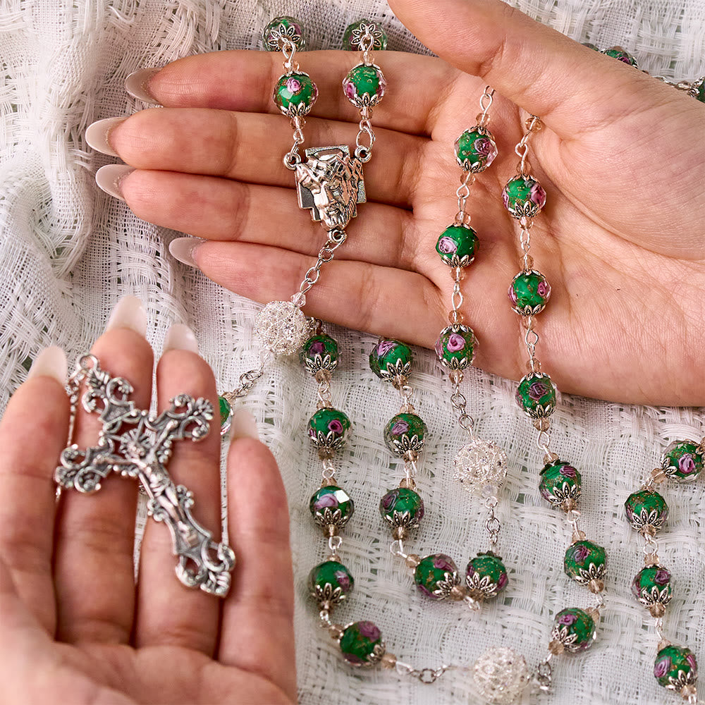 Solacebeads Peacock Blue Crystal Rosary With Miraculous Medal &amp; Crucifix: The Oceanic Grace - image 1